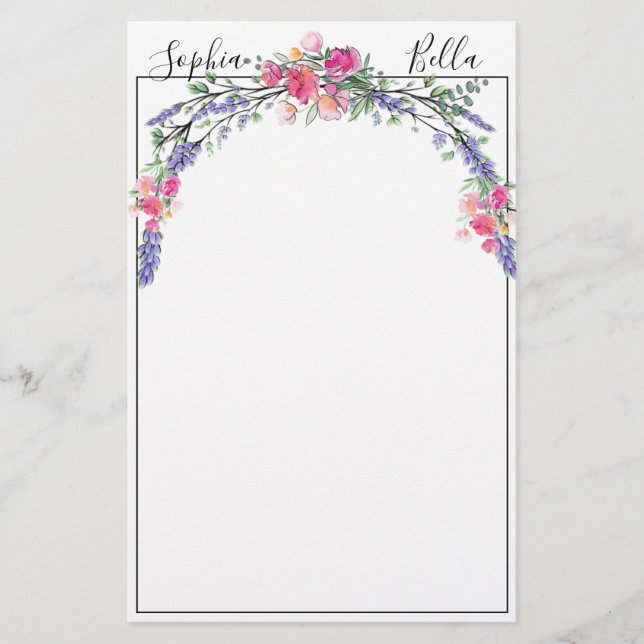 Lavender Pink Wild Rose and Eucalyptus Stationery (Front)