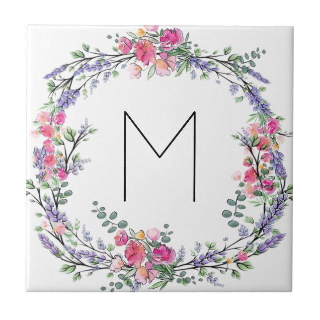 Lavender Pink Wild Rose and Eucalyptus Tile (Front)
