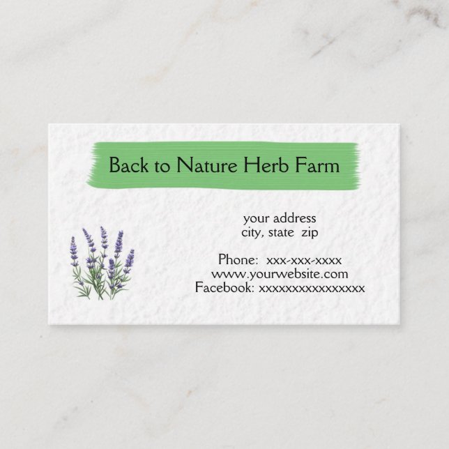 Lavender plant business card (Front)