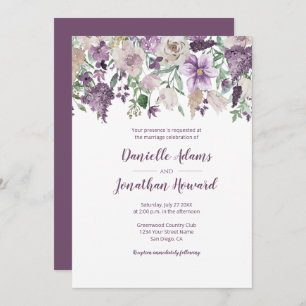 Lavender Plum Purple Cream Floral Bouquet Wedding Invitation