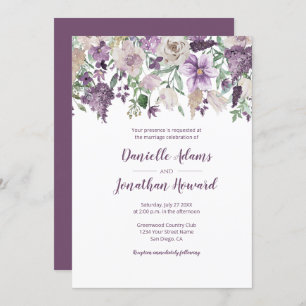Lavender Plum Purple Cream Floral Bouquet Wedding Invitation