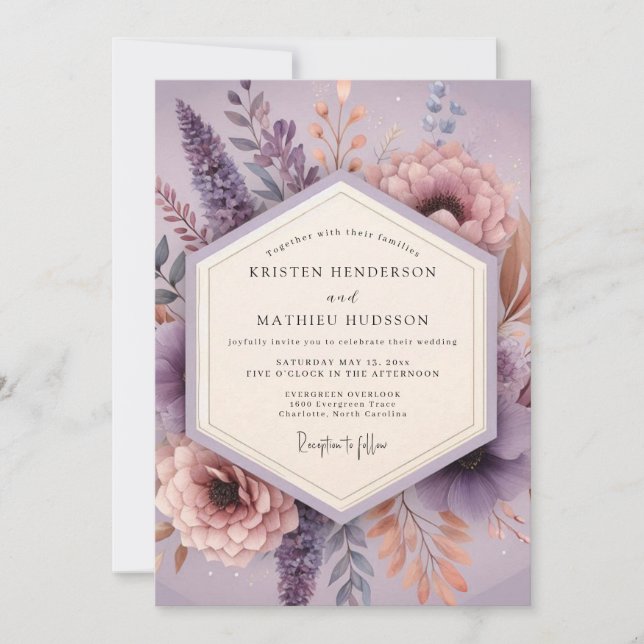 Lavender Poetic Bloom Wedding Invitation (Front)