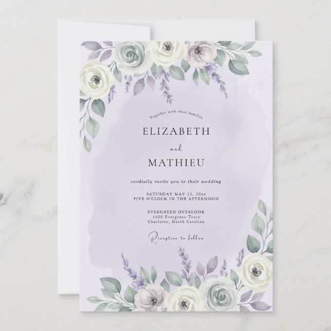 Lavender Poetic Watercolor Wedding Invitation (Front)