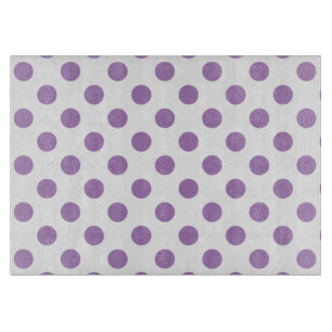 Lavender polka dots on white cutting board