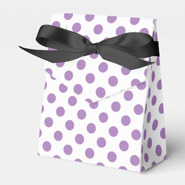 Lavender polka dots on white favour box (Front Side)