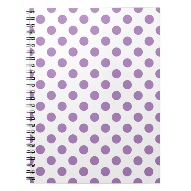 Lavender polka dots on white spiral notebook (Front)