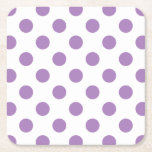 Lavender polka dots on white square paper coaster<br><div class="desc">Lavender and white polka dots</div>