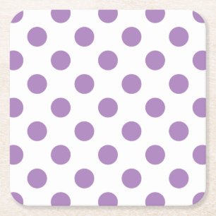 Lavender polka dots on white square paper coaster