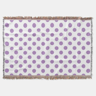 Lavender polka dots on white throw blanket