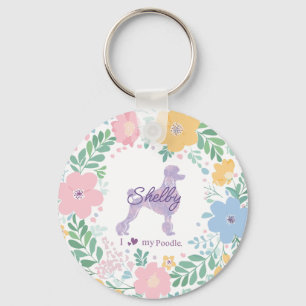 Lavender Poodle with Floral Wreath Custom Photo Key Ring