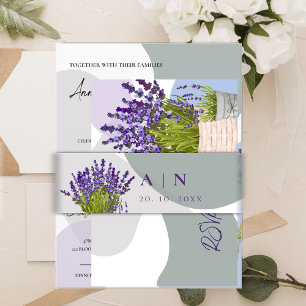 Lavender Pretty Monogram Purple Floral Wedding Invitation Belly Band