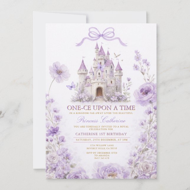Lavender Princess Castle Birthday Invitation (Front)