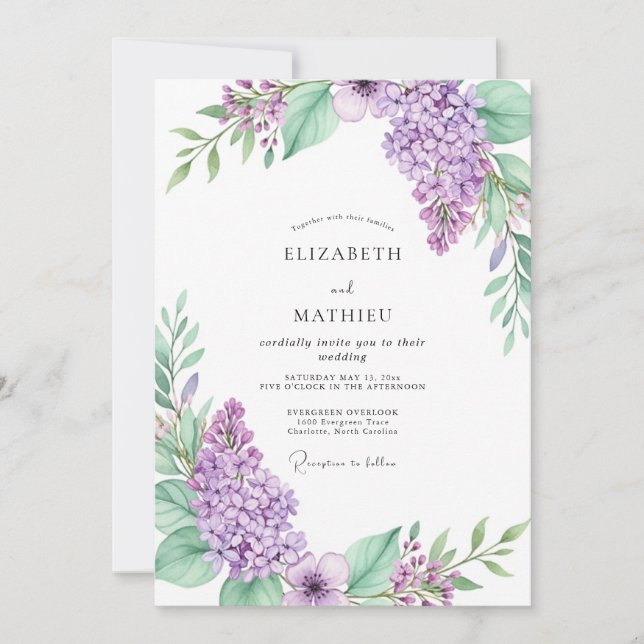 Lavender Pristine Botanical Wedding Invitation (Front)