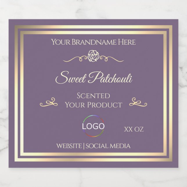 Lavender Product Label with Gold Frame and Logo (Single Label)