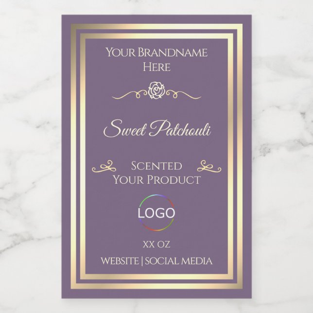 Lavender Product Label with Gold Frame and Logo (Single Label)