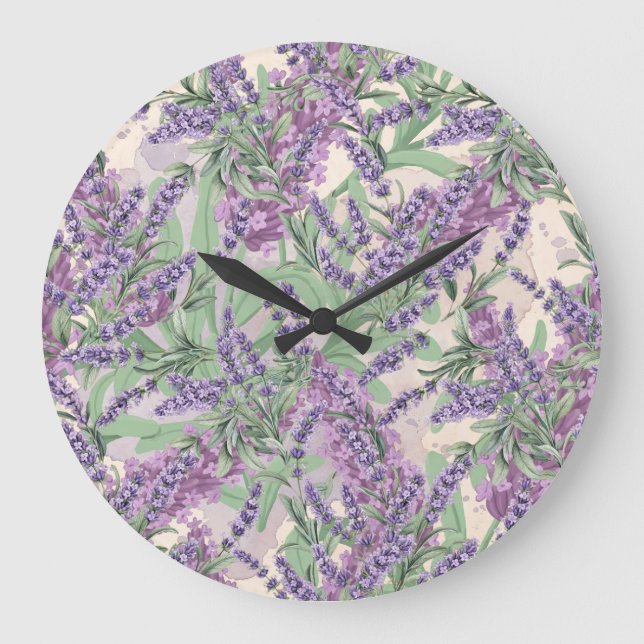 Lavender Profusion Dusty Lavender Rustic Floral Large Clock (Front)
