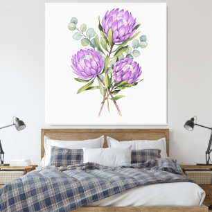 Lavender Protea Botanical Watercolor Canvas Print