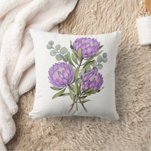 Lavender Protea Botanical Watercolor Cushion