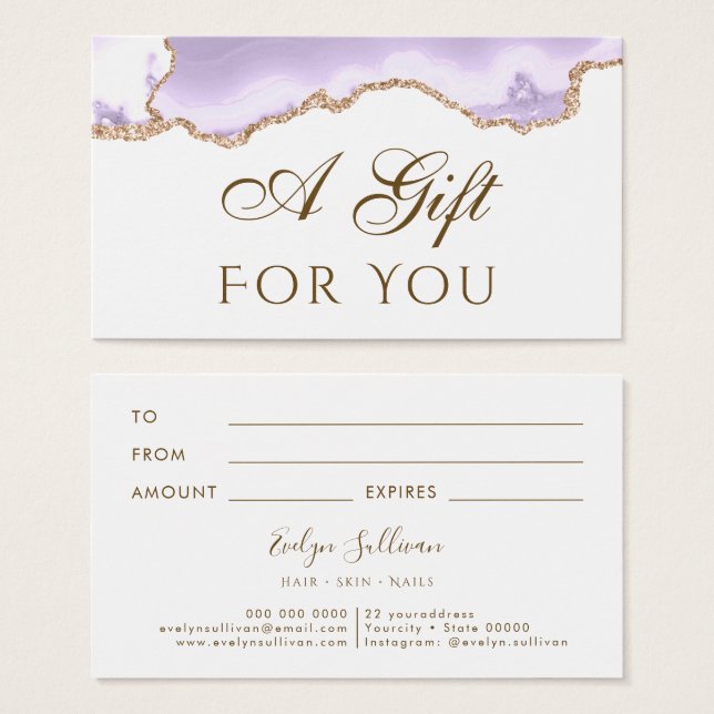 lavender purple Agate Gift Card (Front & Back)
