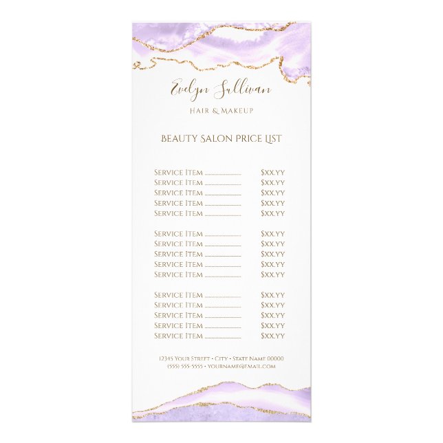 lavender purple agate price list rack card (Front)