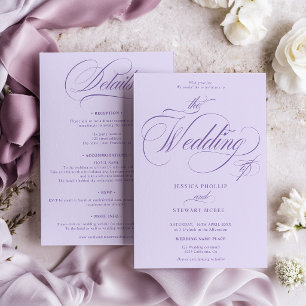Lavender Purple all in one calligraphy wedding Invitation