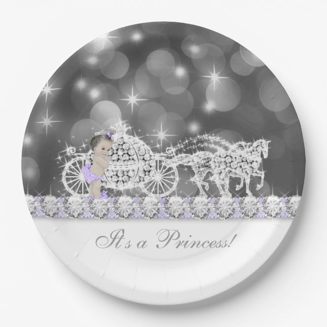 Lavender Purple and Grey Princess Baby Shower Paper Plate (Front)