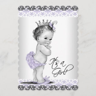 Lavender Purple and Grey Vintage Baby Girl Shower Invitation