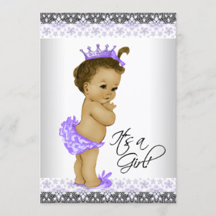 Lavender Purple and Grey Vintage Baby Girl Shower Invitation