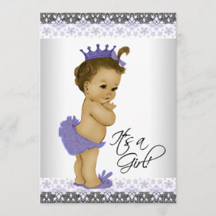 Lavender Purple and Grey Vintage Baby Girl Shower Invitation