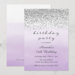 Lavender Purple and Silver Birthday Invitation