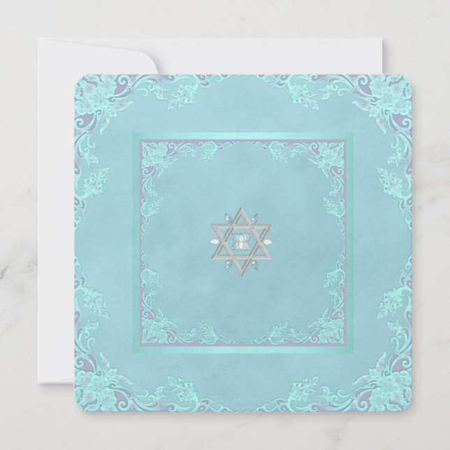 Lavender Purple and Teal Blue Bat Mitzvah Invitation (Front)