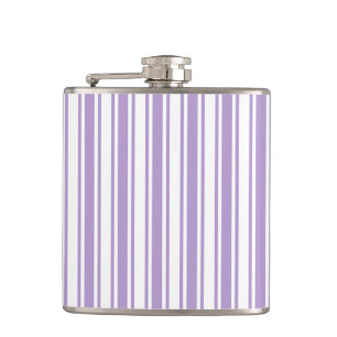Lavender purple and white candy stripes hip flask