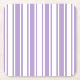 Lavender purple and white candy stripes square paper coaster