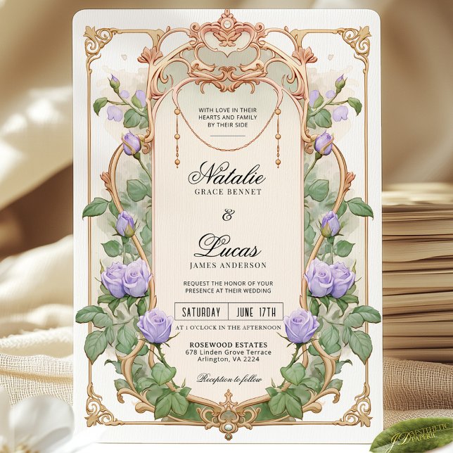 Lavender Purple Art Nouveau Floral Wedding Invite (Creator Uploaded)