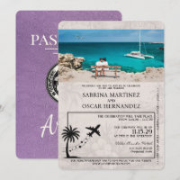 Lavender Purple Aruba Passport Wedding Invitation
