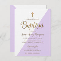 Lavender Purple Baby Girl Gold Modern Baptism Invi