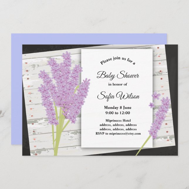 lavender, purple, baby shower invitation (Front/Back)