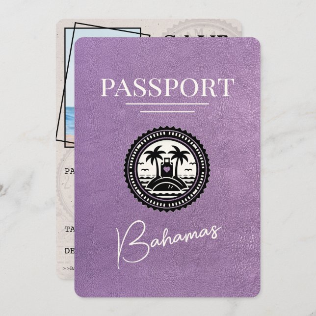 Lavender Purple Bahamas Passport Save The Date (Front/Back)
