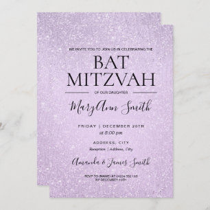 Lavender Purple Bat Mitzvah Faux Glitter Paint Invitation