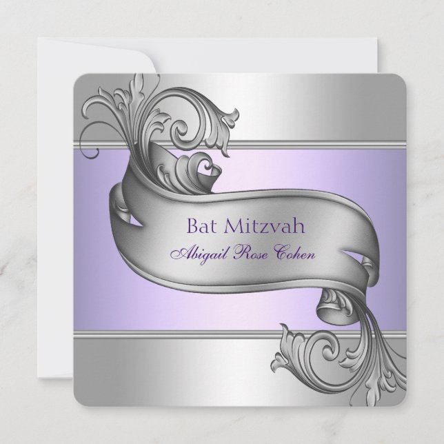 Lavender Purple Bat Mitzvah Invitation (Front)