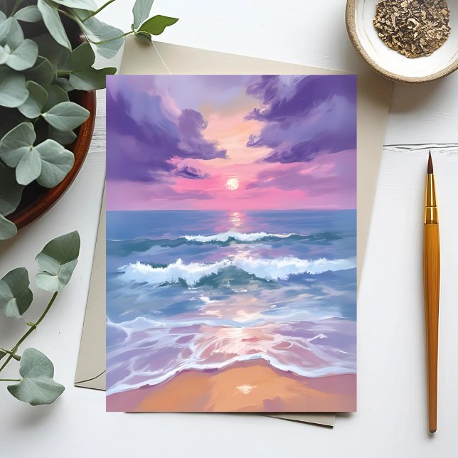 Lavender Purple Beach Sunset Watercolor Postcard (Creator Uploaded)