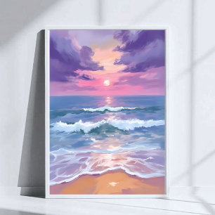 Lavender Purple Beach Sunset Watercolor Poster