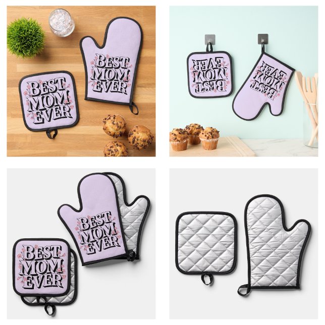 Lavender Purple Best Mum Ever  Oven Mitt & Pot Holder Set (Lavender Purple Best Mom Ever Oven Mitt & Pot Holder Set
)