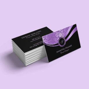 Lavender Purple Black Custom Monogram Business Card