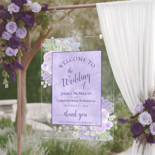 Lavender Purple Boho Chic Floral Wedding Welcome Acrylic Sign