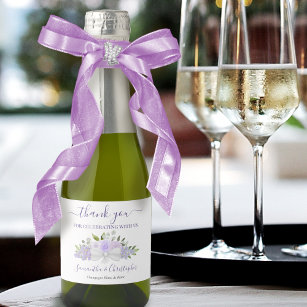 Lavender Purple Boho Floral Wedding Thank You Mini Sparkling Wine Label
