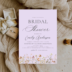 Lavender Purple Boho Wildflower Bridal Shower Invitation