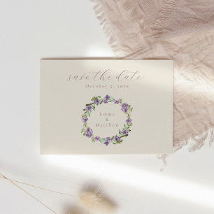 Lavender Purple Botanical Wreath Save the Date Postcard