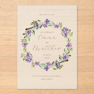 Lavender Purple Botanical Wreath Wedding Acrylic Invitations