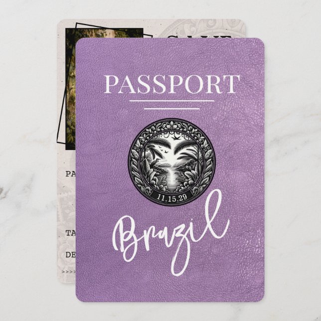 Lavender Purple Brazil Passport Save The Date (Front/Back)